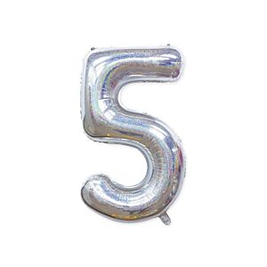 Balon foliowy "cyfra 5", holograficzna srebrna, 100 cm [balon na hel, cyfra duża, urodziny]