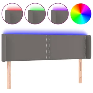 Zagłówek do łóżka z LED, szary, 147x16x78/88 cm sztuczna skóra