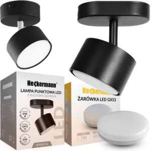 Lampa sufitowa punktowa spot LED Heckermann 8795313A Czarna 1x głowica + 1x Żarówka LED Heckermann GX53 7W Neutral