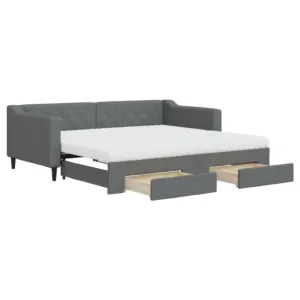Sofa rozsuwana z szufladami, ciemnoszara, 90x190 cm, tkanina