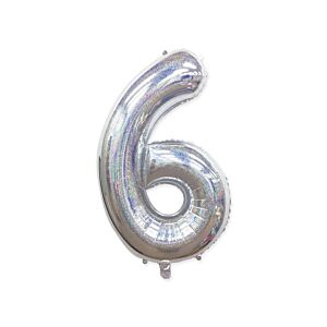 Balon foliowy "cyfra 6", holograficzna srebrna, 100 cm [balon na hel, cyfra duża, urodziny]