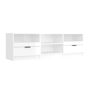 Szafka pod TV, wysoki połysk, biała, 150x33,5x45 cm