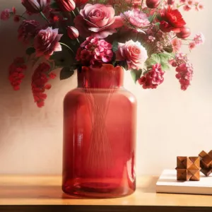 Wazon TENNO szklany różowy 14,5x14,5x25,5 cm HOMLA