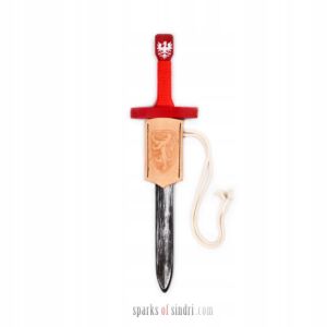 Czerwony krótki miecz i skórzany wisiorek | Drewno Skóra | 45cm | Średniowieczny Rycerz