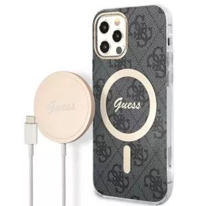 Guess Bundle Pack MagSafe 4G - Zestaw etui + ładowarka MagSafe iPhone 12 / iPhone 12 Pro (czarny/złoty)