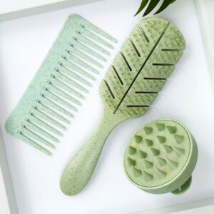 Komplet akcesoriów do włosów - masażer, szczotka, grzebień  i woreczek YEYE Zielony