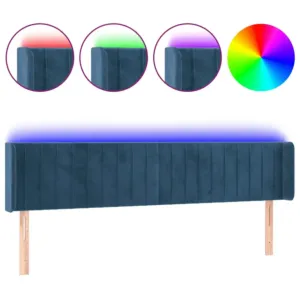 Zagłówek do łóżka z LED ciemnoniebieski 203x16x78/88 cm aksamit