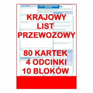 Krajowy List Przewozowy 80 kartek - 4 odcinki - 20 kompletów - 10 szt.