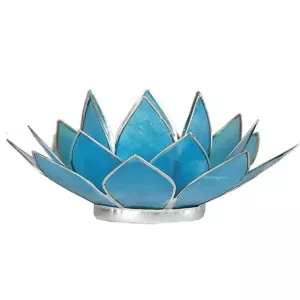 Świecznik tealight podgrzewacz kwiat lotosu 5 czakra gardła niebiesko- srebrny 13,5cm