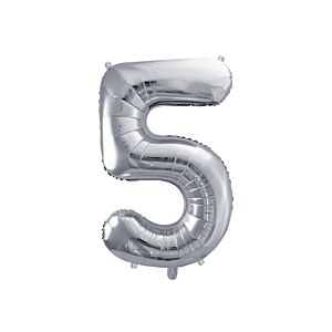 Balon foliowy "cyfra 5", srebrna, 100 cm [balon na hel, cyfra duża, urodziny]