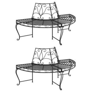 Półokrągłe ławki pod drzewo, 2 szt., Ø160 cm, czarne, stalowe