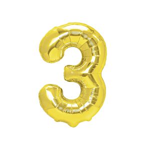 Balon foliowy „cyfra 3”, złota, 40 cm [balon na powietrze]