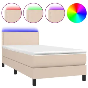 Łóżko kontynentalne, materac i LED cappuccino ekoskóra 80x200cm