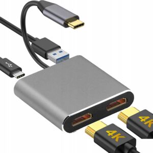 ADAPTER HUB USB C- 2xHDMI+USB 3.0+PD SPLITTER 4w1