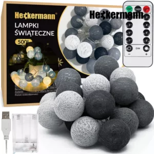 Lampki cotton balls 40LED Heckermann® Girlanda świetlna kule Heckermann Szara