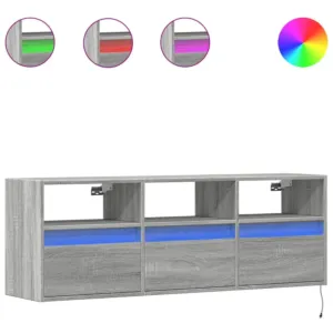 Ścienna szafka TV z LED, szary dąb sonoma, 130x31x45 cm