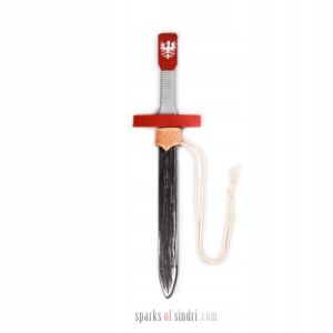 Czerwony krótki miecz i skórzany wisiorek | Drewno Skóra | 45cm | Średniowieczny Rycerz