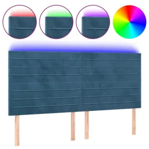 Zagłówek do łóżka z LED, ciemnoniebieski, 180x5x118/128 cm
