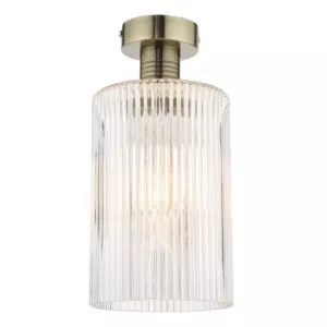 Lampa sufitowa Emerson Semi Flush Antique Brass Cylinder Ribbed Glass