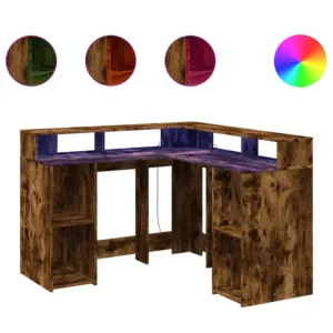 Biurko z podświetleniem LED, przydymiony dąb, 130x130x91 cm