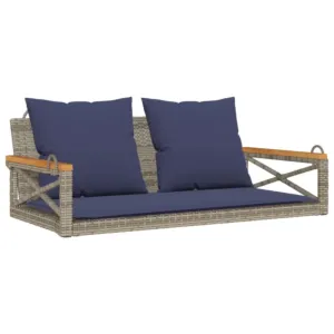 Ławka bujana z poduszkami, szara, 109x62x40 cm, polirattan
