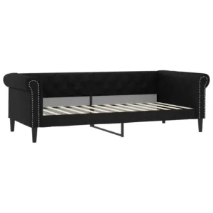 Sofa z funkcją spania, czarna, 100x200 cm, obita sztuczną skórą