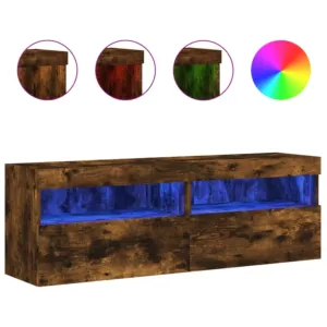 Ścienne szafki TV z LED, 2 szt., przydymiony dąb, 60x30x40 cm