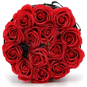 Mydlany Flower Box - 14 Czerwonych Róż w Okrągłym Pudełku