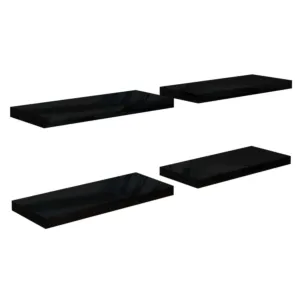 Półki ścienne 4 szt., wysoki połysk, czarne, 60x23,5x3,8 cm MDF