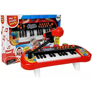 Keyboard Pianinko 24 Klawisze USB Mikrofon Czerwony