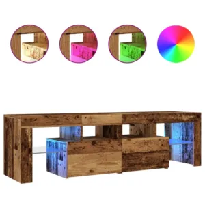 Szafka pod TV z oświetleniem LED, stare drewno, 140x36,5x40 cm