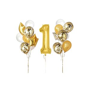 Zestaw balonów, Na 1-sze (Roczek) urodziny, złoty, 16 szt. [balony na hel]