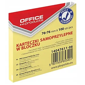 Bloczek samoprzylepny OFFICE PRODUCTS 76x76mm x 100szt. ŻÓŁTY