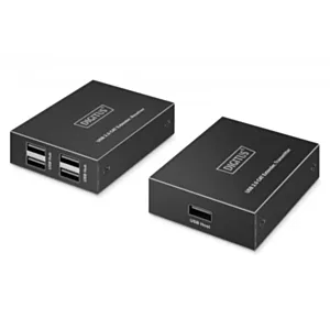 Digitus Przedłużacz (extender) po skrętce kat.6 USB 2.0 do 150m, 4x USB-A do 480 Mbps, 1x RJ45 (Gigabit Ethernet) - zestaw (odbiornik/nadajnik)