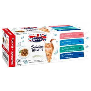 Butcher's Delicious Dinners Cat jumbo pack mix smaków dania z rybą w galaretce karma dla kota 40 x 100g