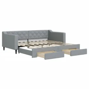 Sofa rozsuwana z szufladami, jasnoszara, 90x190 cm, tkanina