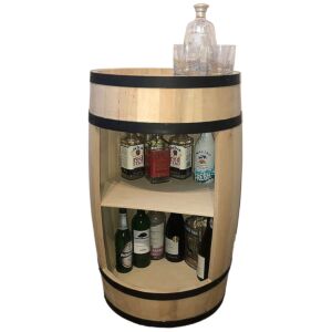 Drewniana beczka barek z półką 80cm elegancki bar domowy z beczki, stojak na butelki z drewna