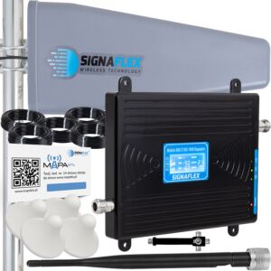Zestaw Wzmacniacz LTE Signaflex GSM/UMTS/DCS BLACK LCD LS-GDW2 + T2 23dBi 10m + 4x Grzybek + Bat